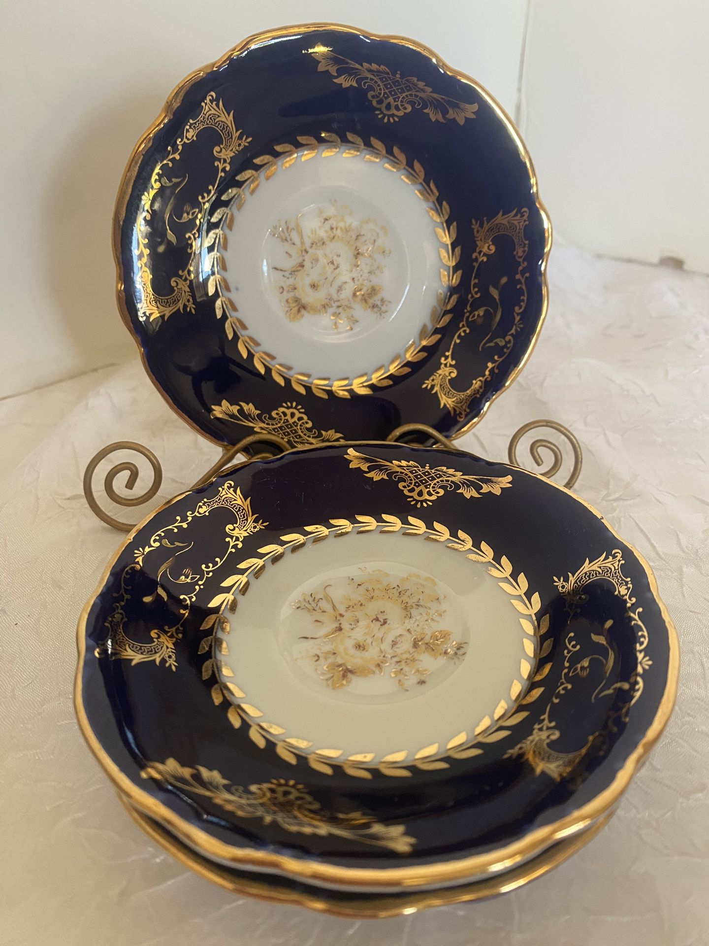 Vintage Czech Republic Porcelain & Gold  Small Tea Cup Saucers Set Of 6