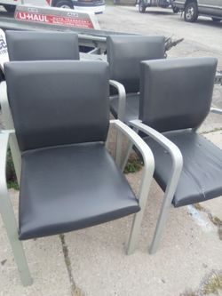 Set of 4 Black Leather Office Guest Chairs