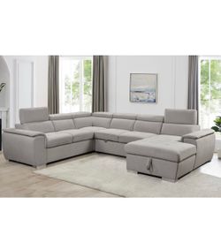 U-Shaped Sleeper Sectional Sofa with Pull-Out Bed + Storage