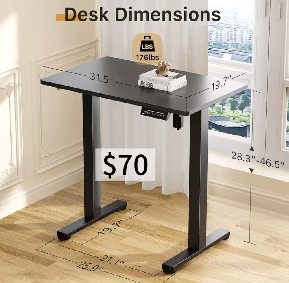 😀 Small Electric Standing Desk, 31.5" x 20" Whole Piece Height Adjustable Desk with Memory Controller, Black Sit to Stand Workstation