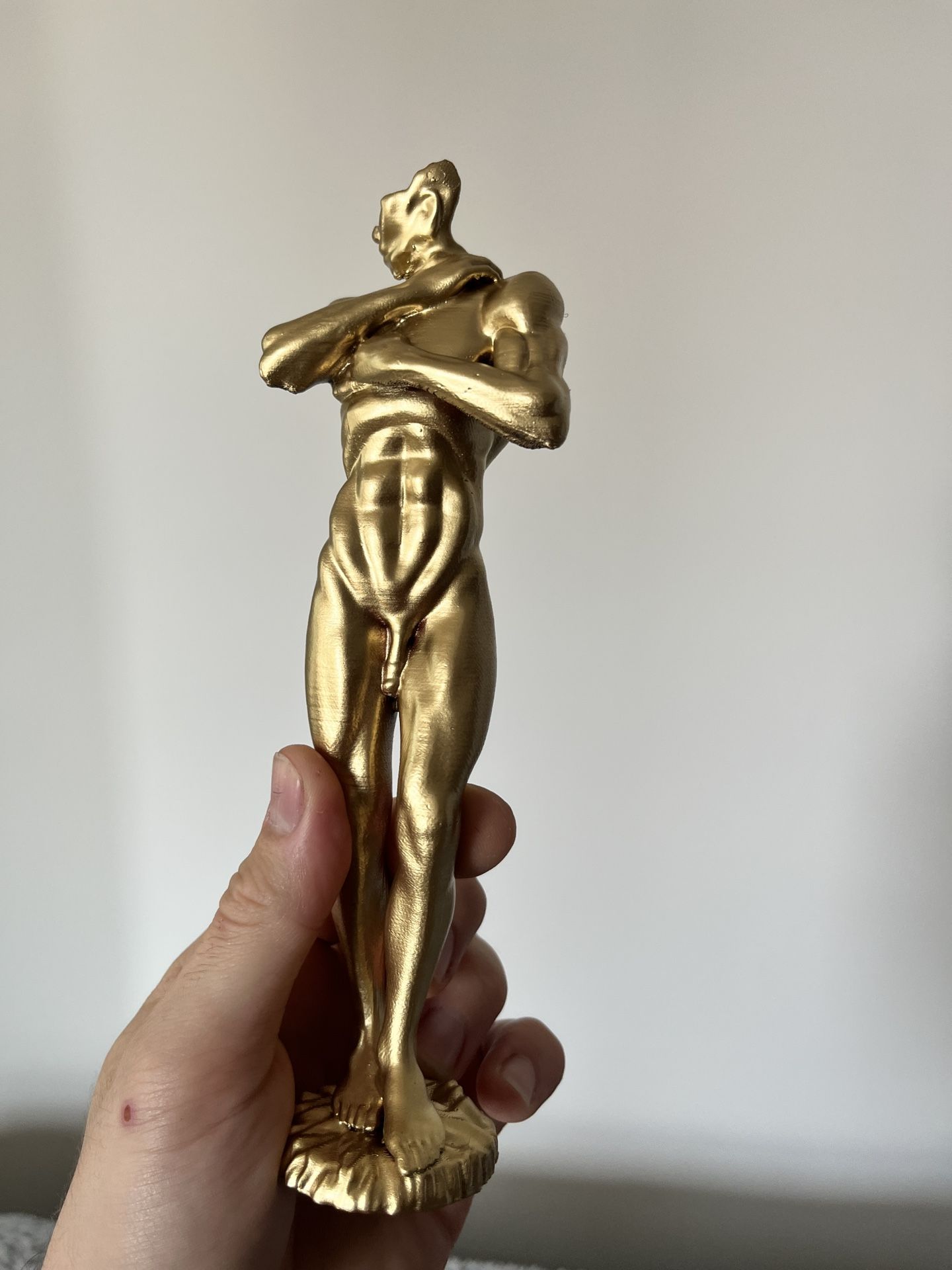 Naked Man Statue. Golden, New, Made With Resin.