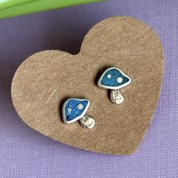 Mushrooms Sterling Silver  Studs Crushed inlay with Turquoise  