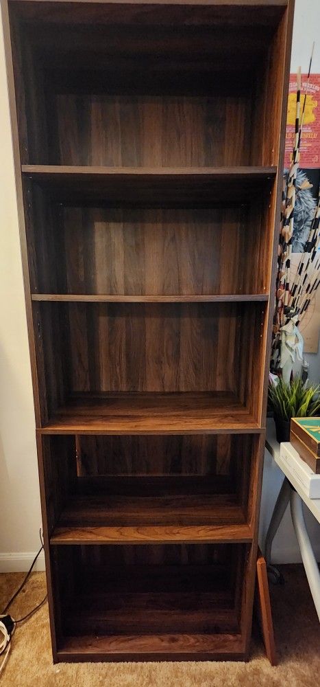 5 Shelf Walnut Bookcase With Adjustable Shelves