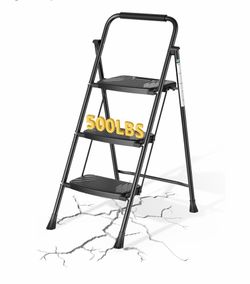 Black Steel Frame 3-Step Ladder