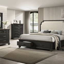 Hamilton Dark Brown Upholstered Storage Platform Bedroom Set