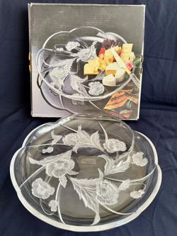 NIB 15" Meadow Melody Glass Round Platter Japan