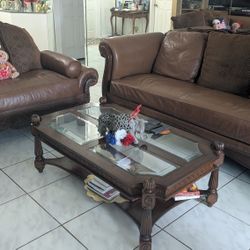 Real Leather French Traditional Living Room Set