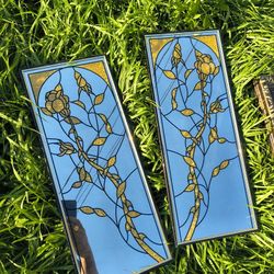 stained glass panels Look featuring a yellow rose design,