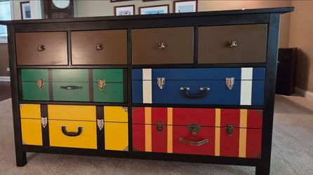 Unique Harry Potter luggage inspired dresser 8-Drawer Dresser Multicolor Custom Painted Wood