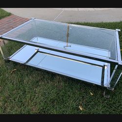 2-Tier Chrome Acrylic Tempered Glass & Mirror Coffee Table, MidCentury Modern