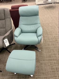 Leather Swivel Recliner with Ottoman - Seafoam | Reclining Chair | Lounge Chair