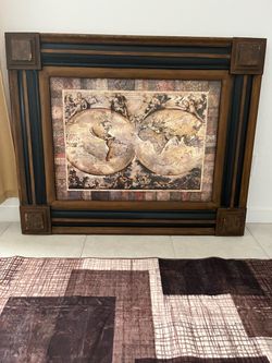 Large Framed Vintage World Map Wall Art