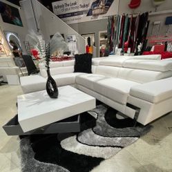 White Leather Sectional Sofa 🛋 L Shape Modern 