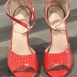 Red Peep Toe Heels W/Ankle Strap