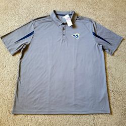 NEW NFL Team Apparel L.A. RAMS Gray Short Sleeve Polo Shirt TX3 Cool XXXL 3XL 3X