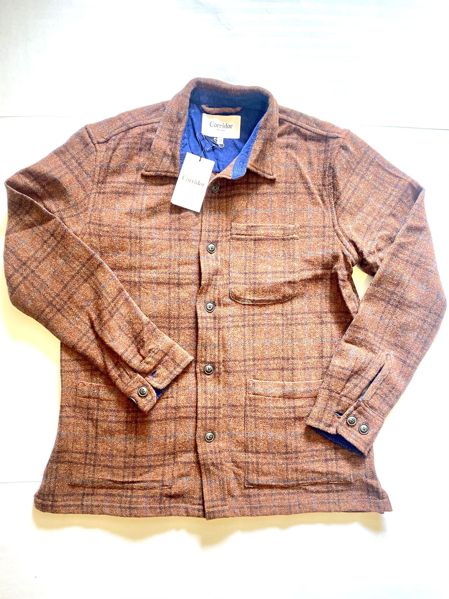 Corridor NYC Shetland Wool Brown Jacket in ‘Raisin’ Plaid Size M