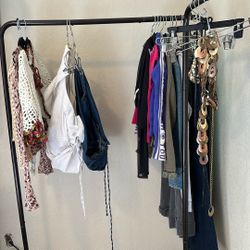 Black Metal Clothing Rack Extra Closet Space Storage Stand-Alone Fixture