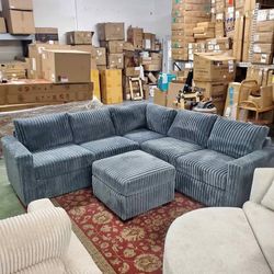 Sectional sofa with ottoman Dark gray Jumbo corduroy couch