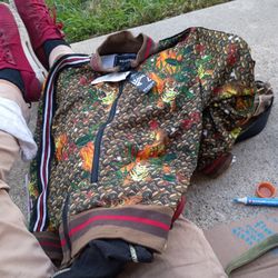 Men's Full Zip Up Jacket  / Tiger With Monogram Print