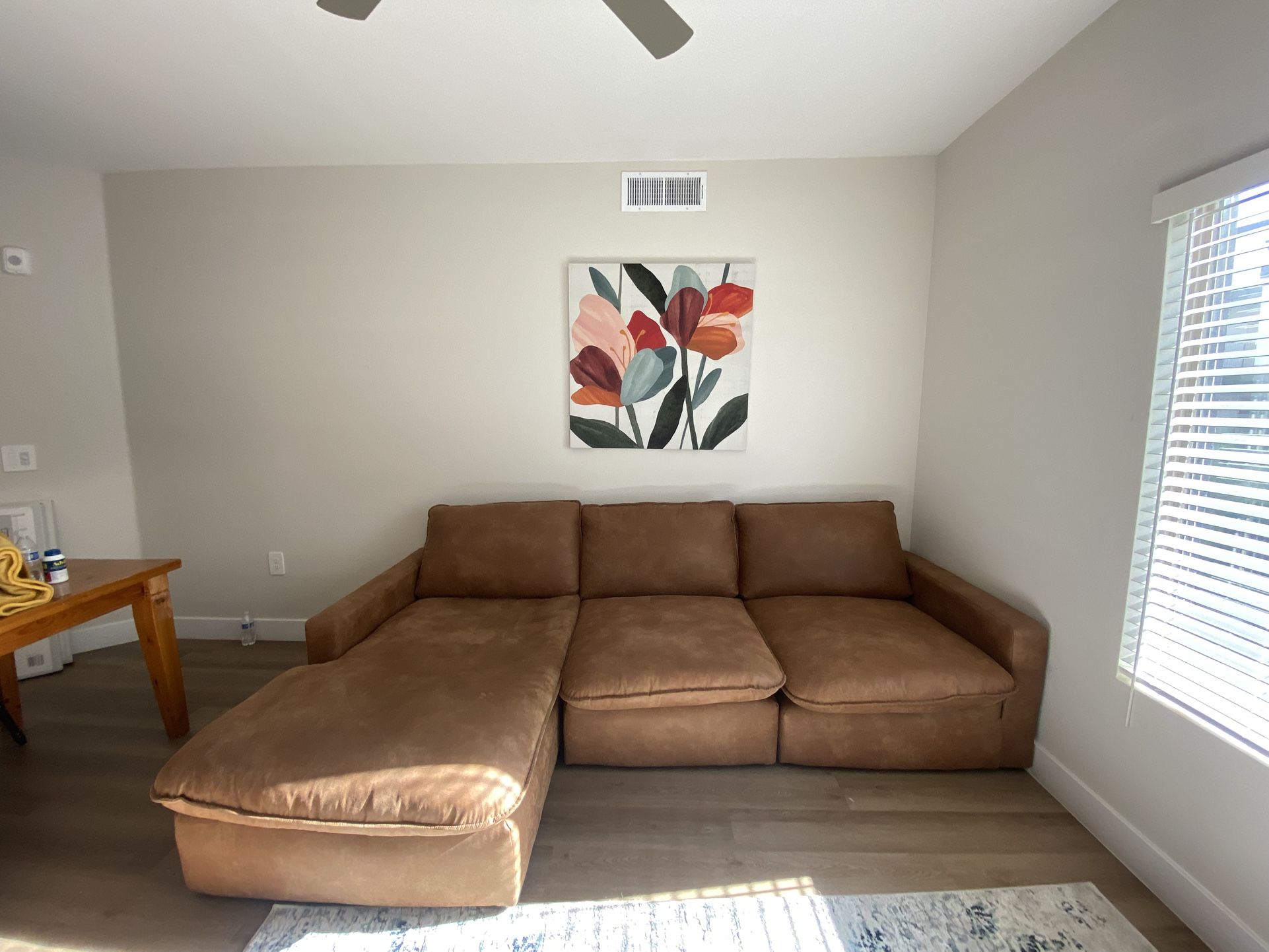 Caramel Faux Leather Sofa With Optional Chaise