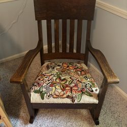 Antique Rocker Chair Embroidered Chair Seat 