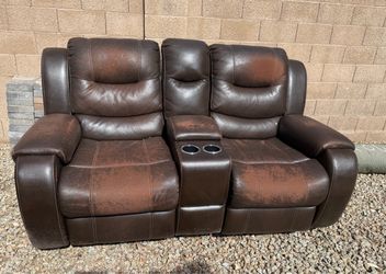 Manual Loveseat Recliner, Reclining Sofa Chair with Cup Holder, Hidden Storage, Couch Set for Living Room, Bedroom Furniture,Meeting Room, Brown (Love
