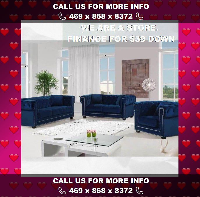 Brand New Bowery Navy Living Room Set