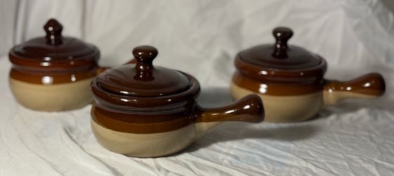 Ceramic French Onion Soup Crocks with Lids – Set of 3