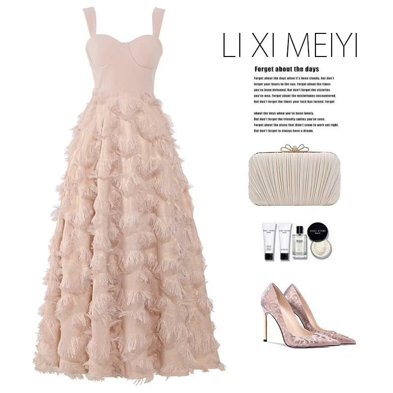 New Women's Elegant Vintage Pink Feather High Elastic Waist dress for Club Party wedding birthday Photo Shoot