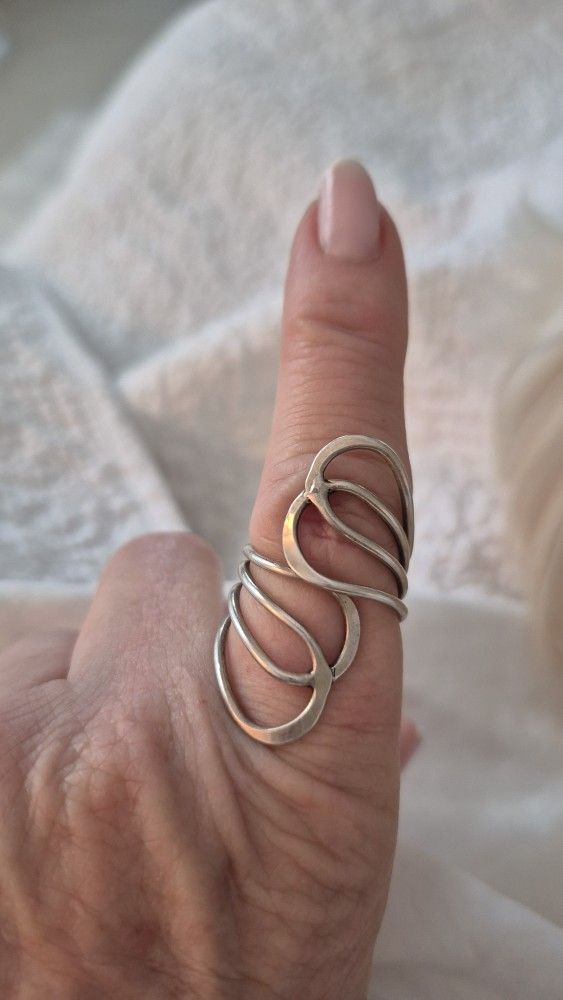 Vtg.Sterling Silver Swirls Adjustable Ring- Sz8