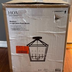 Home Decorators Weyburn 16.5 in. 4-Light Black and Gold Semi-Flush Mount Light