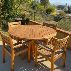 Outdoor Solid Wood Patio Table Set – Round Table + 4 Chairs 