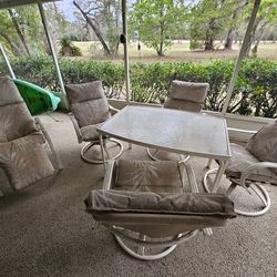 6 Pc Patio Table, Rocker Swivel Chairs with Lounger