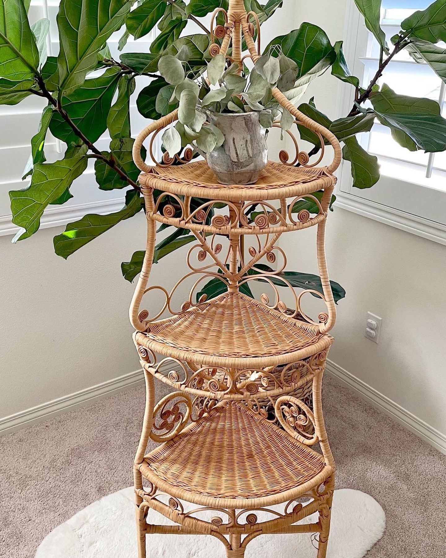 Vintage Boho Wicker Corner Shelf