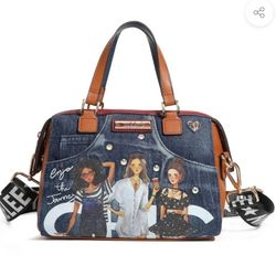 Nikky By Nicole Lee Print Denim Bag Adjustable Removable Strap Crystal Multi Col