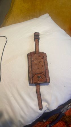 Brown Ostrich Leather Luggage Tag