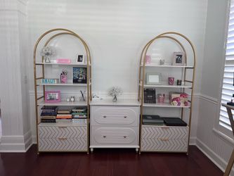 Set of 2 White & Gold Bookshelves