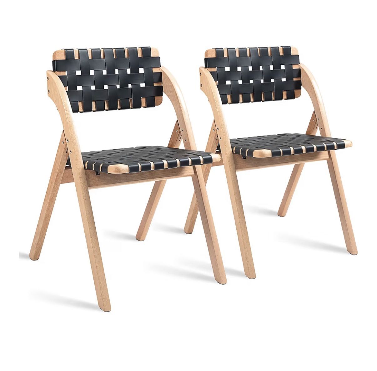 Folding Dining Chairs Set of 8, Wooden Foldable Chairs with Leather-Woven Backrest