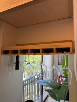 Wall-Mounted Wooden Wine Glass Rack – 22" x 8"