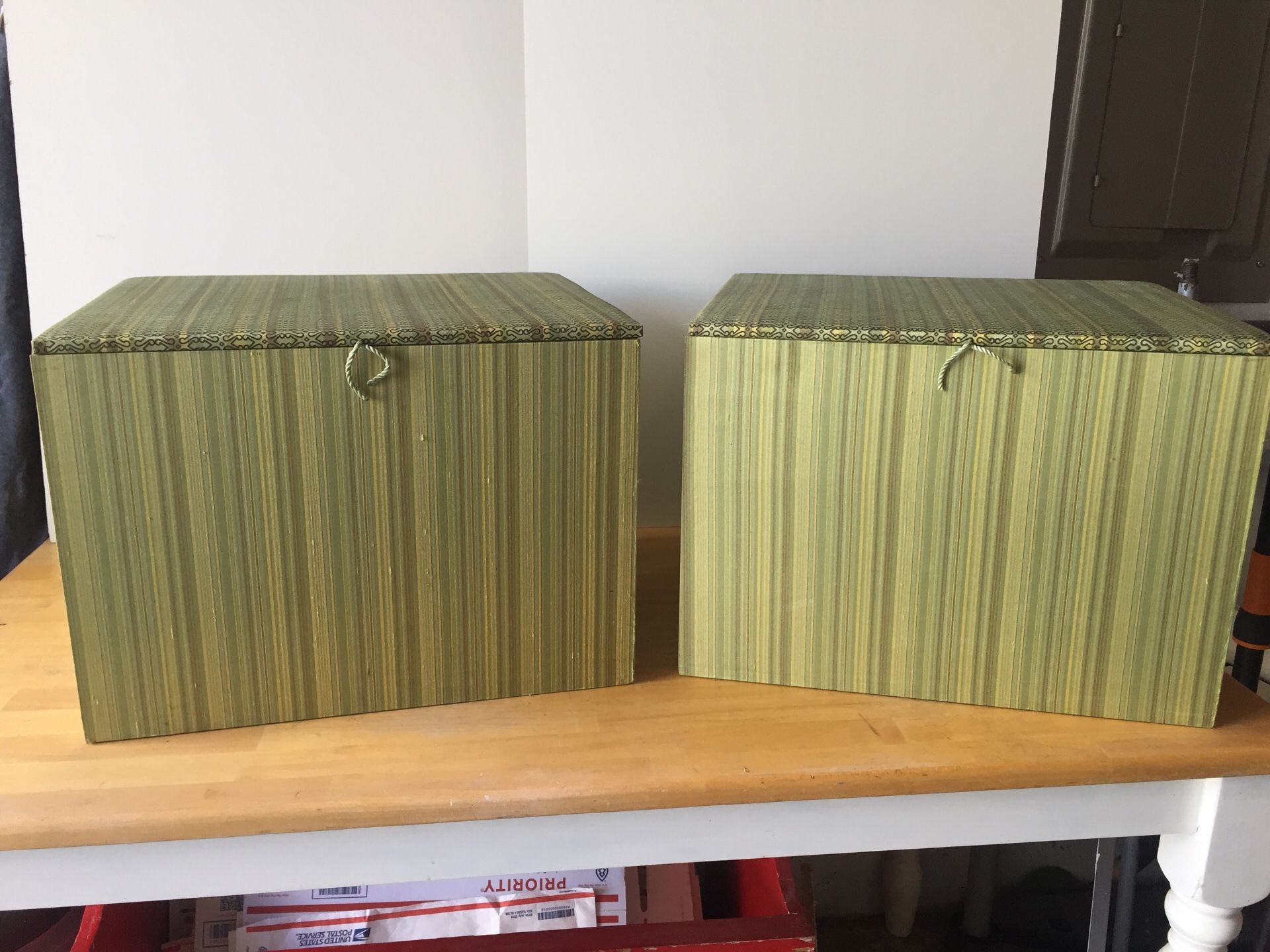 Pair of Fabric covered file boxes/ storage boxes from either Pottery barn or Pier 1