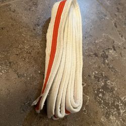 Martial Arts Belt, White with Orange Stripe, Size 0