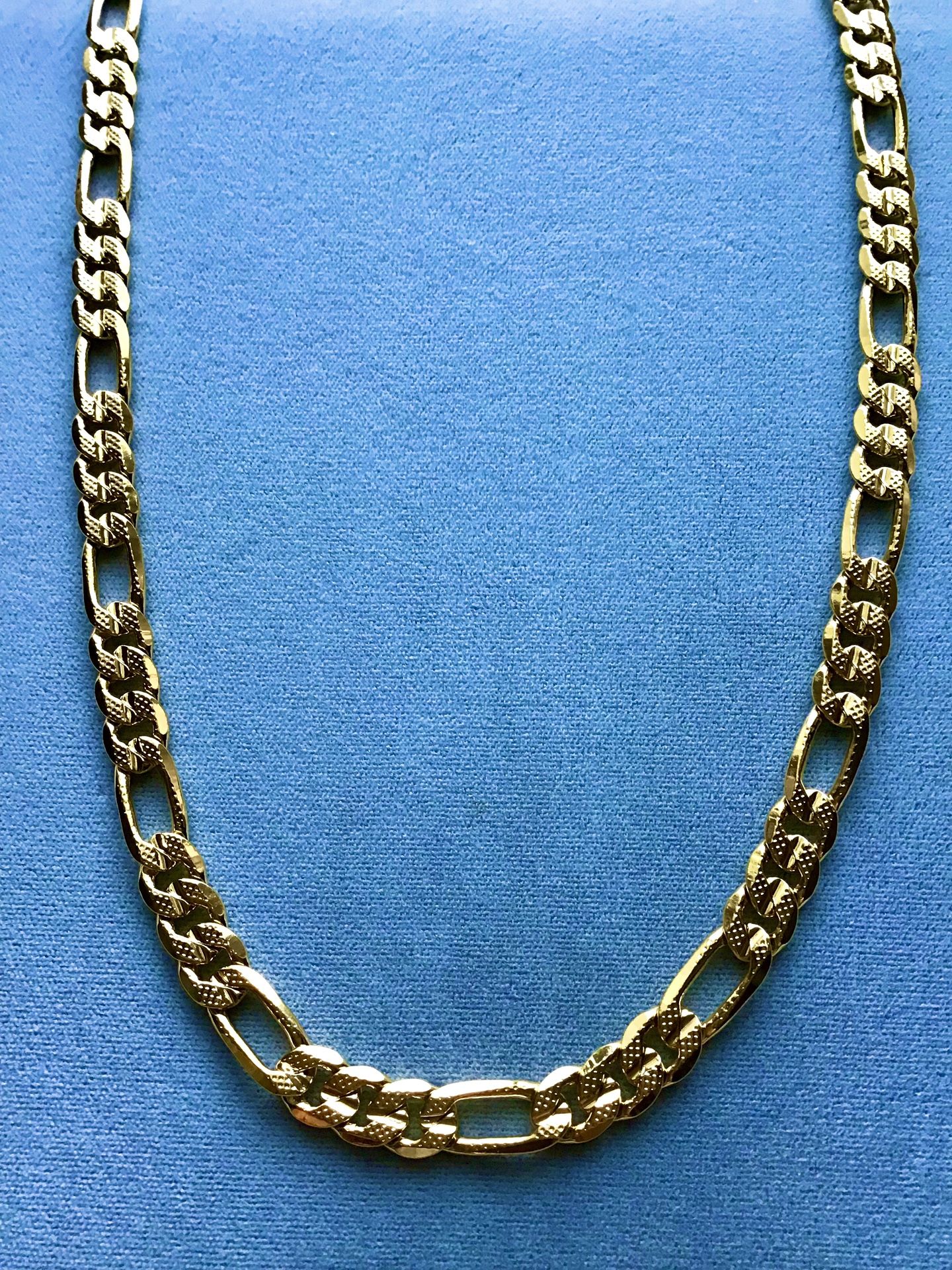 24” Diamond Cut Figaro 6mm Necklace 14k Gold Plated *Ship Nationwide Or Pickup Boca Raton