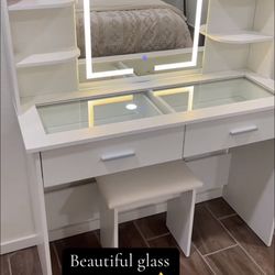 Vanity with glass table top