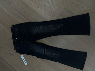 black flared purple jeans
