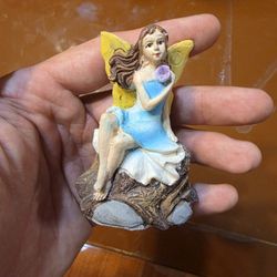TruLiving Mini Garden Fairy Sitting on a Rock 2" Figure - Like New 1 3/4" L x 1 1/2" W x 2" T