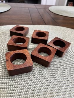 Set of six wood square napkin ring holders
