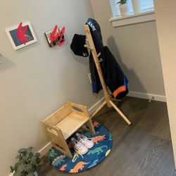 Kids Coat Rack And Wood Cube Chair 