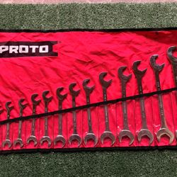 Proto J3100B 14-Piece Full Polish Angle Open-End Wrench Set 3/8" to 1-1/4" USA