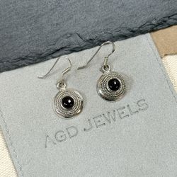 Vintage Solid 925 Sterling Silver Garnet Drop Dangle Bezel Earrings