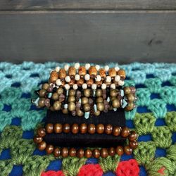 Set Of Three Wood Bead Stretch Bracelets